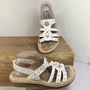 Earth Spirit Leather Wedge SlingbacSandals 8 Bead Button Boho Indie Y2K Retro